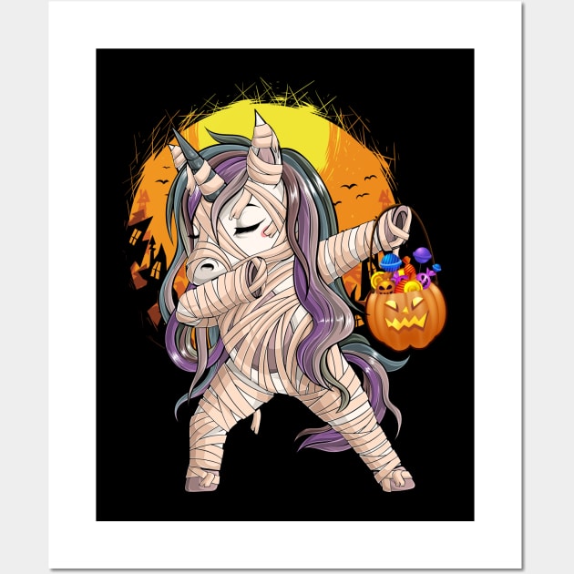 Dabbing Mummy Unicorn Halloween Wall Art by reginaturner